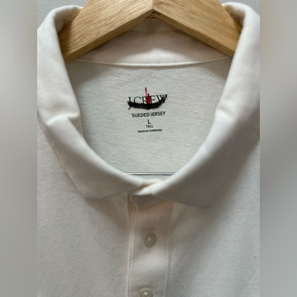 NWT! J. Crew Tall ivory sueded cotton polo shirt. Men’s Large. $49 - Picture 3 of 7